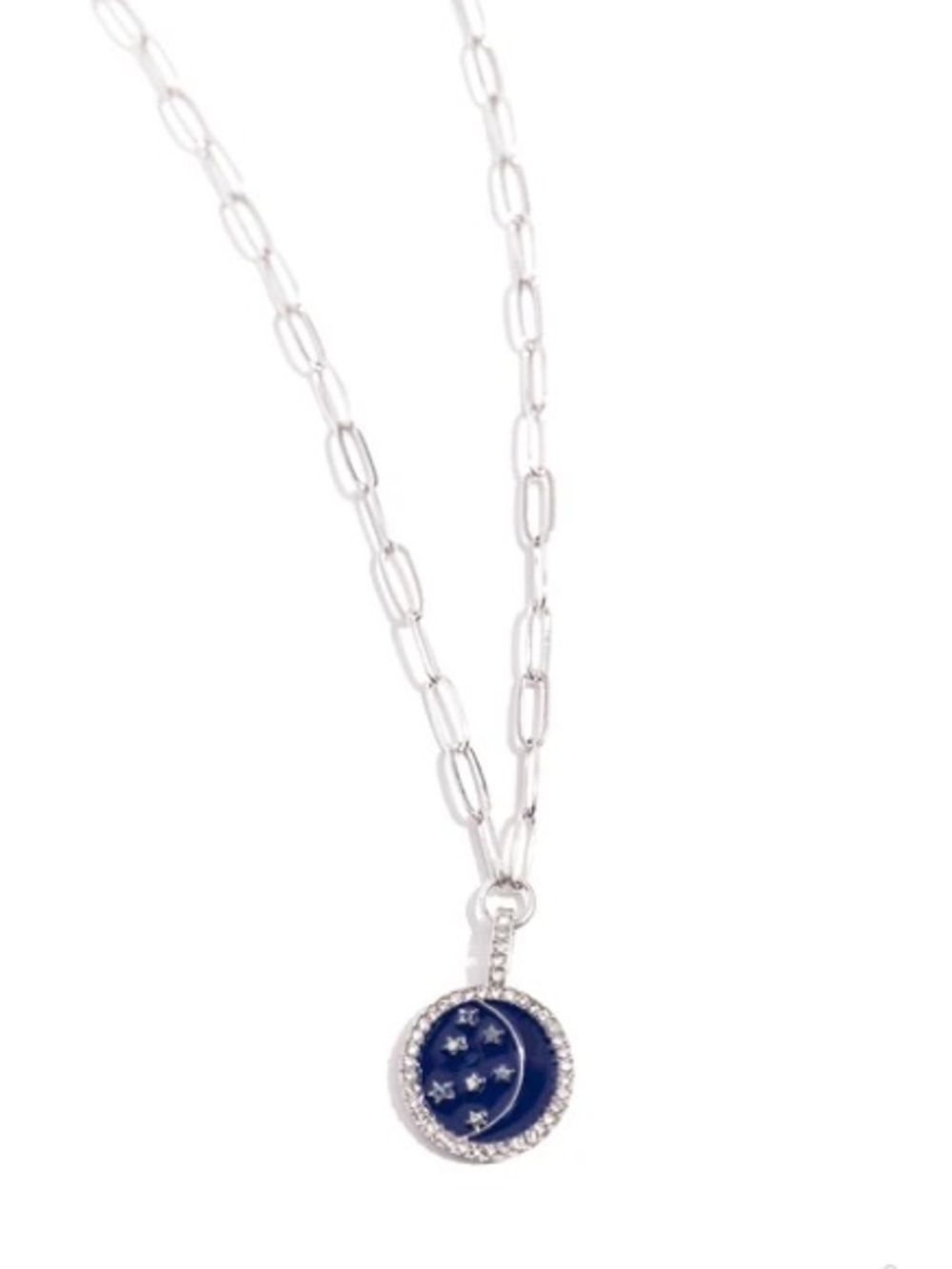 paparazzi Silver-Tone Necklace with Blue Moon & Star Medallion
